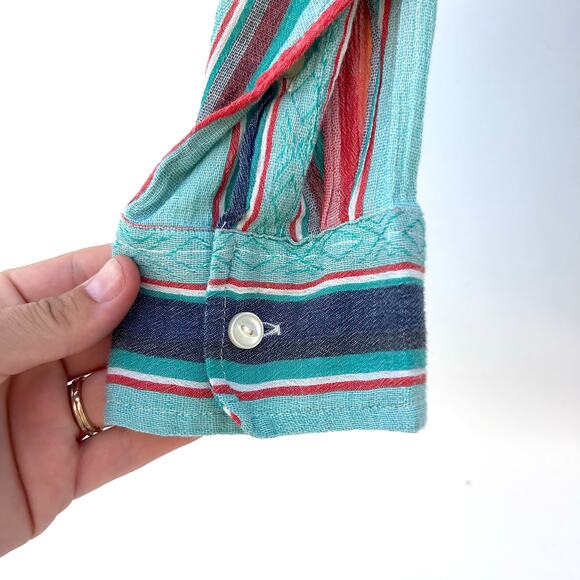 Vintage Ralph Lauren Women’s LRL Cotton Striped Button Down Shirt Large Teal - Picture 6 of 11